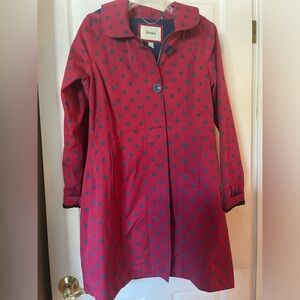 Hatley Trench coat burgundy and navy polka dot. Size 8